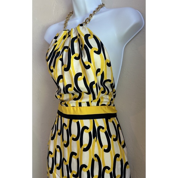 Milly Chain Halter Dress 4 Silk Italian Resort Designer Party Retro Old Money - Picture 2 of 10